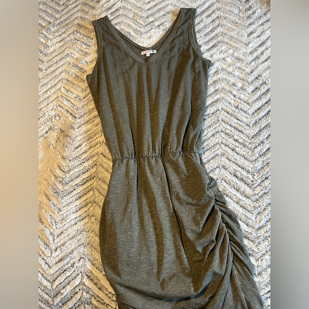 Sundry Olive/Gray V-Neck Midi Dress